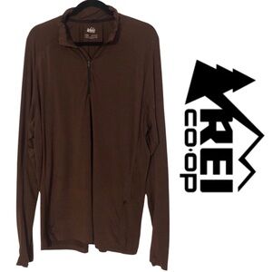 REI CO-OP Brown Midweight Base Layer Half-Zip Stretch Active Long Sleeve Top